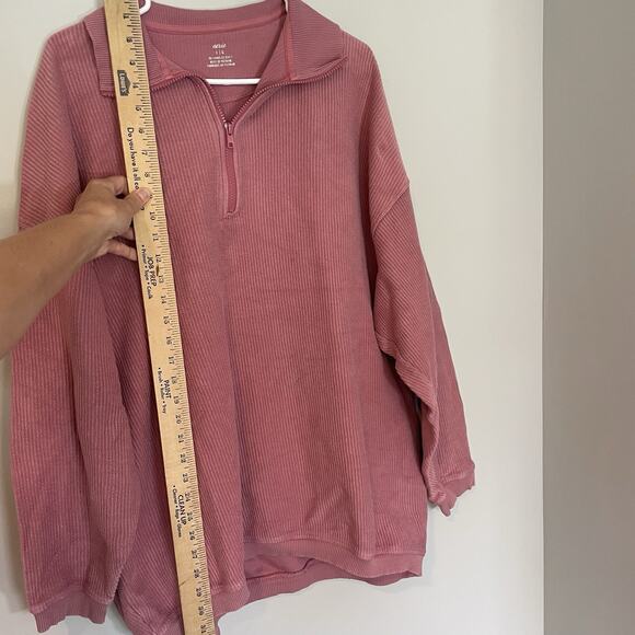 Aerie Good Vibes Corded Oversized Sweatshirt 1/4 Zip Large Dusty Pink Ribbed - Picture 5 of 8